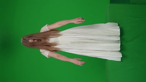 Fullsize Vertical Green Screen Chroma Key Video of a Posessed Female Woman Figure Ghost Poltergeist