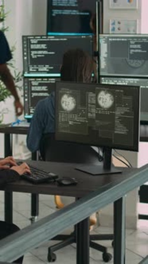 Vertical Video Diverse Team of Artificial Intelligence Cloud Programers Being Hacked