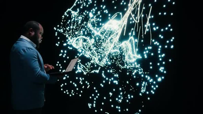 Man Using VR Headset with Abstract Background, Science Stock Footage ft ...