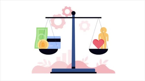 Animated Balance Scale Comparing Financial Wealth and Human Value