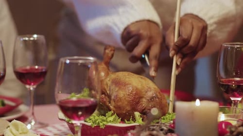 Festive Friends Enjoying Holiday Meal Together