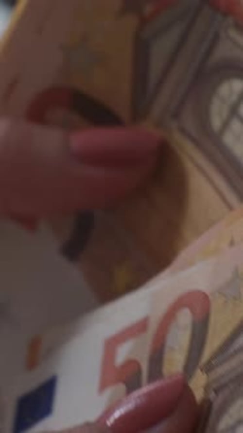 Vertical Money Savings Hands Counting Euro Cash
