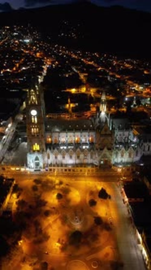 Aerial shot of quito church. Basilica of the National Vow in the historic center of QUITO