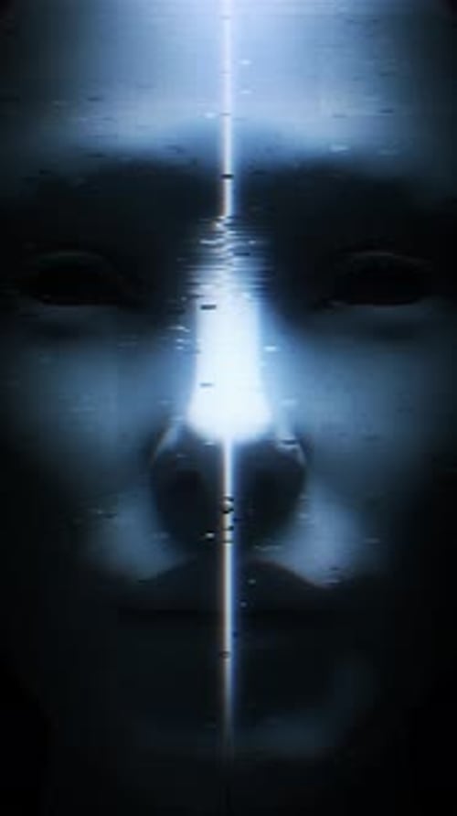 Futuristic Glitch Face Scan with Digital Noise Effect