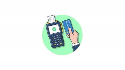 4k POS Machine with Bank Card. Make a Payment Concept Animation Video