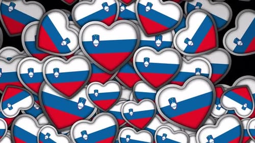 Animated Slovenia Flag Hearts Falling Patriotic Background