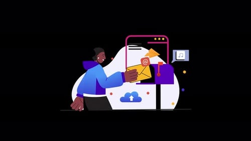 A digital illustration of a Black man sending an email.