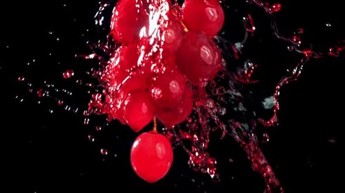 Red Grapes Splashed with Red Liquid on Black