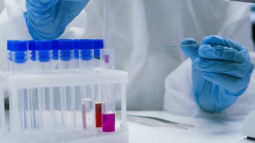 Engineer Doctor Working with Microscope in Laboratory Scientific Laboratory with Various Research