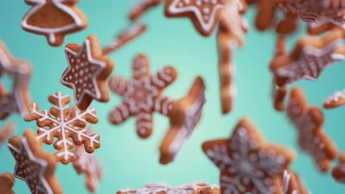 Animated Falling Christmas Gingerbread Cookies with Icing Detail
