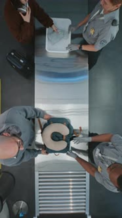 Airport Security Checkpoint Conveyor Belt Aerial View