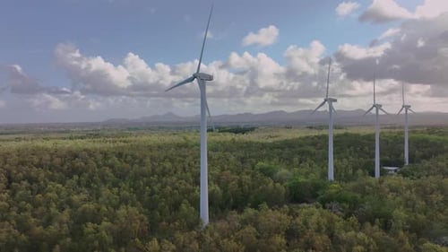 Wind Turbines Generate Energy On The Island