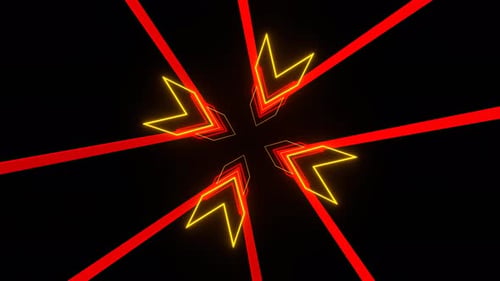 Red And Yellow Neon Arrows Rotated Background Vj Loop In 4K