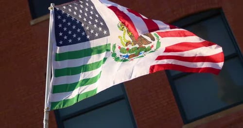 Combination Mexico USA Flag Waving in the Wind