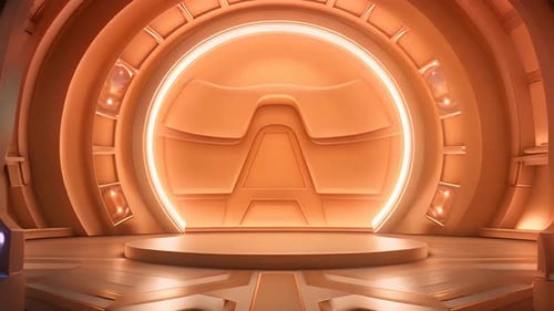 Futuristic Presentation Stage with Animated Blue Lights