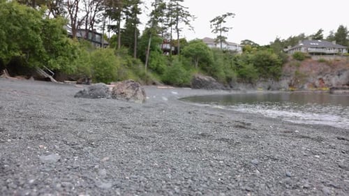 Senior Man Skimming Stones On Ocean Beach