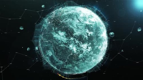 Futuristic Digital Planet Global Network Data Grid Animation