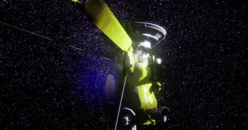 Futuristic Space Probe Rotating in Starry Universe