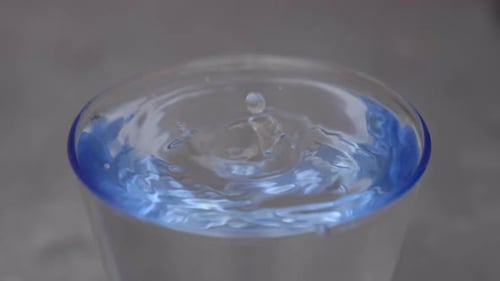 close up of a water drop in a glass