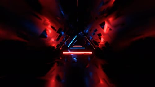 Blauer und roter blinkender dreieckiger Neonkorridor-Hintergrund VJ Loop In 4K