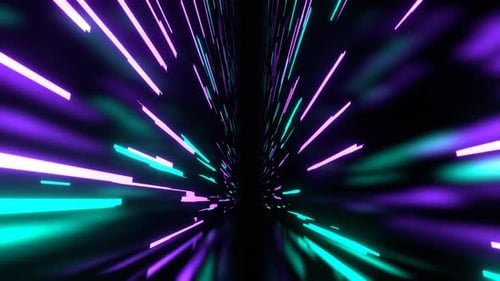 Turquoise And Purple Tall Futuristic Corridor With Abstract Neon Light Background Vj Loop In 4K