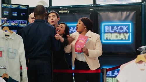 Agitated Shoppers Argue with Security Guard in Store