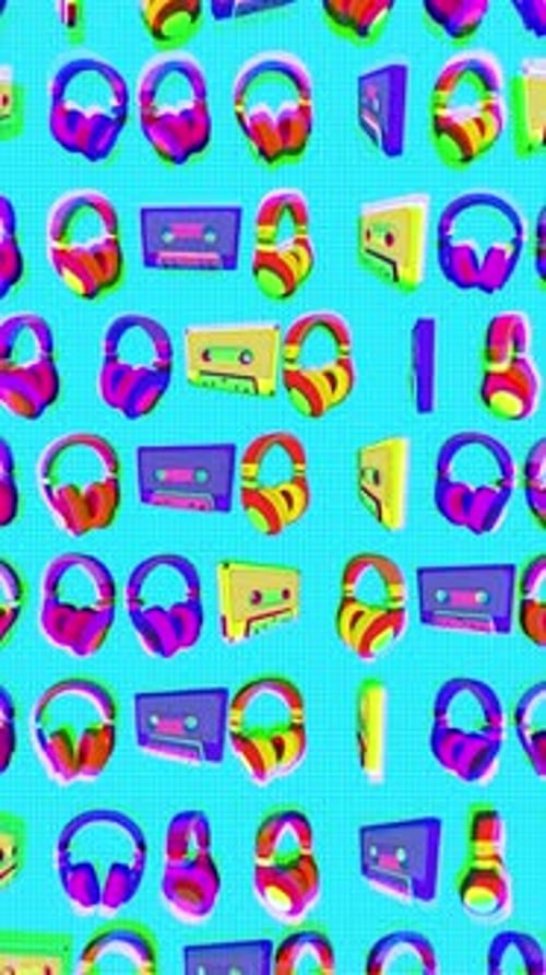 Risograph Style Cassettes & Headphones Portrait Loop