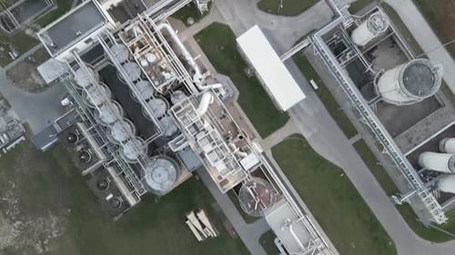 Logistics Center Large Processing Factory View of Steel Pipes and Tanks From Height Industrial