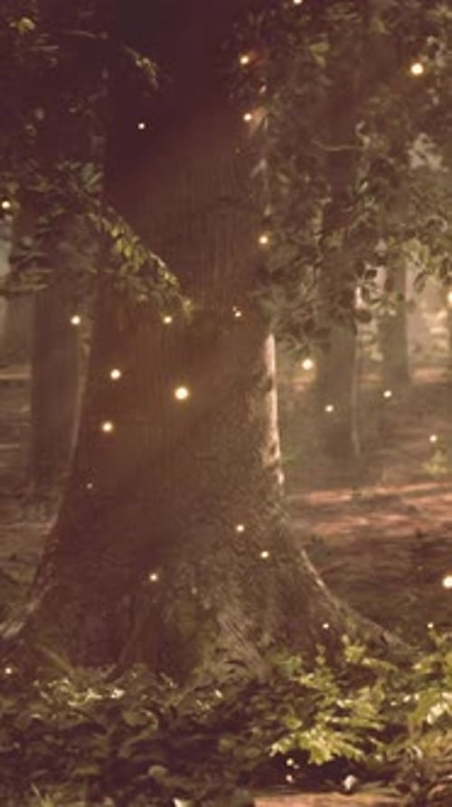 A Forest Filled with Lots of Trees Covered in Fireflies