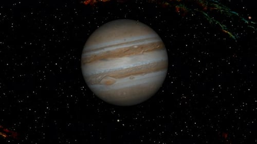 Jupitar planet rotated animated. Planet Jupiter space, stars background .Vd1110