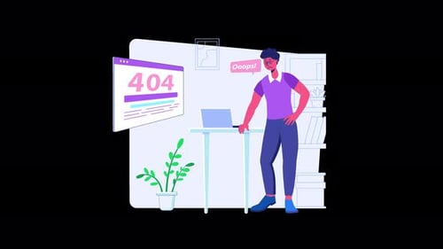 Animated 404 Error Page with Person and Laptop