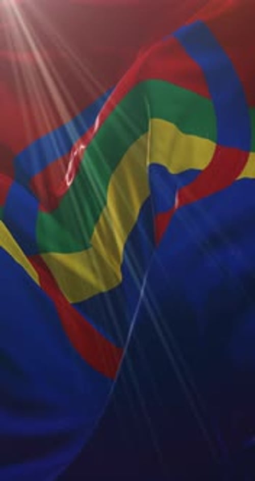 Realistic Vertical Flag Waving with Sun Rays Background