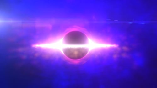 Abstract glowing object resembling a black hole surrounded by bright light