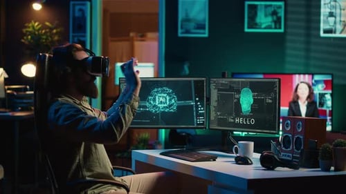 Developer Using VR Headset Panicking After Sentient AI Gains Autonomy