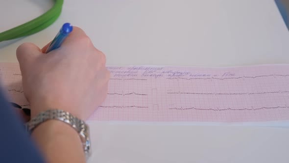 Hand Writing on ECG Paper in Hospital Setting, Medical Stock Footage ft ...