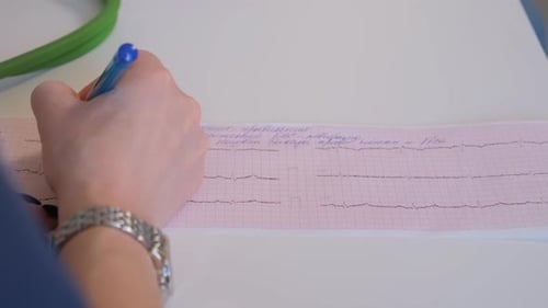 Hand Writing on ECG Paper in Hospital Setting
