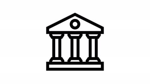 Animated Line Icon of Classical Building for Corporate Justice