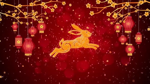 Golden Rabbit and Lanterns for Chinese New Year Celebration