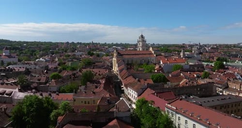 Beautiful Establishing Shot Above Vilnius Old Town on Typical Day in Lithuania