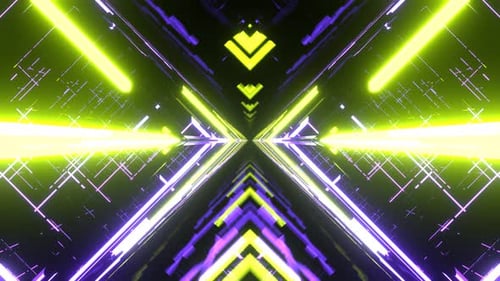 Purple And Light Green Neon Light Movement On The Cyber Grid Background Vj Loop I 4K