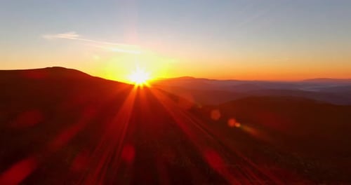 Mountain Range at Sunrise, Aerial View