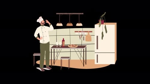 Chef en una cocina moderna con cocina italiana