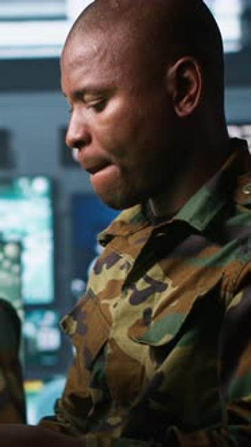 Soldier Speaking in Tactical Military Command Center