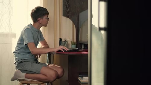 Boy Surfing Using Desktop Computer at Home