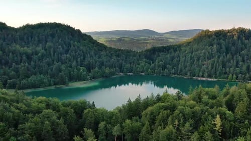 Sunset Fly Over Mountain Lake Alatsee