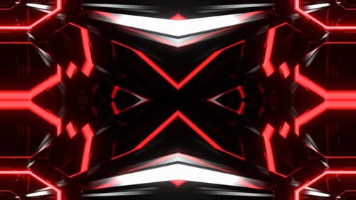 Red And White Linear Neon Symmetrical Kaleidoscopic Pattern Background Vj Loop In 4K