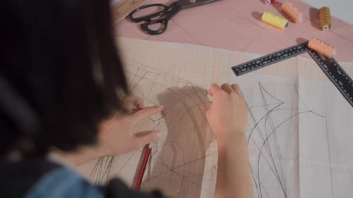 Woman Creating a Pattern in Studio