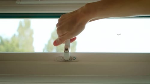 Opening and Closing Window Handle Moving Window Lever Performing Open Close Action