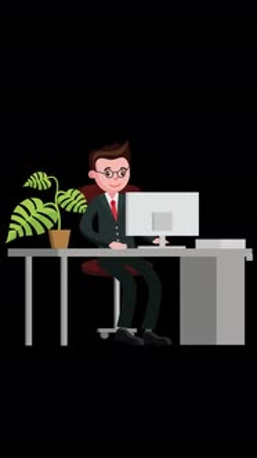 Male Office Worker With Glasses Working On Computer Vertical Alpha