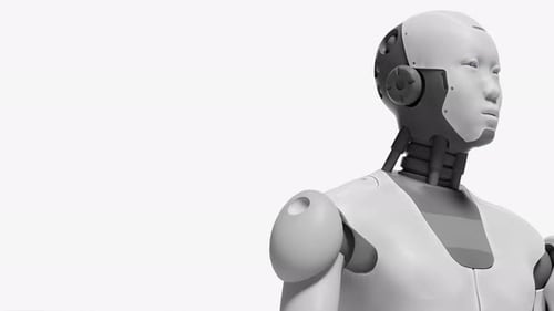 Drapeau de la France à la main d'un robot IA, rendu 3D